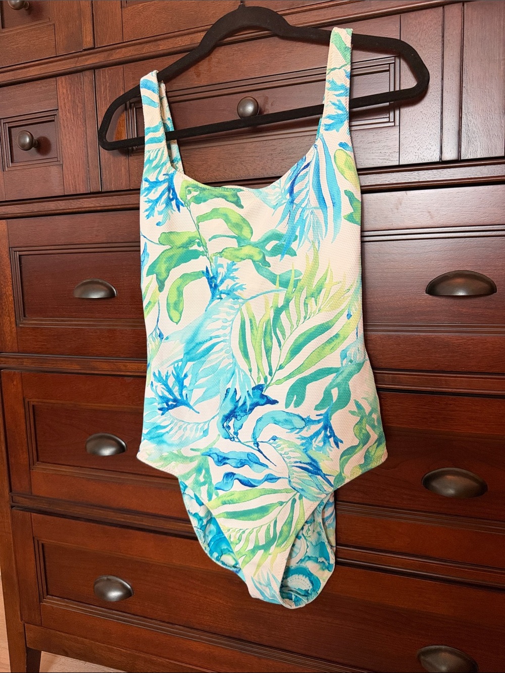 Tommy Bahama Aqua Blue Floral One-Piece Swimsuit-reversible